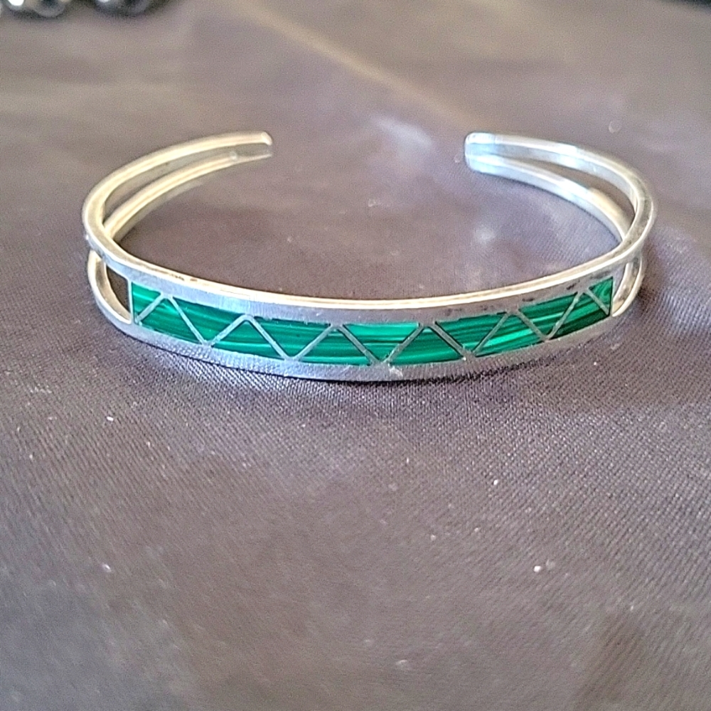 Sterling silver and malachite cuff bracelet